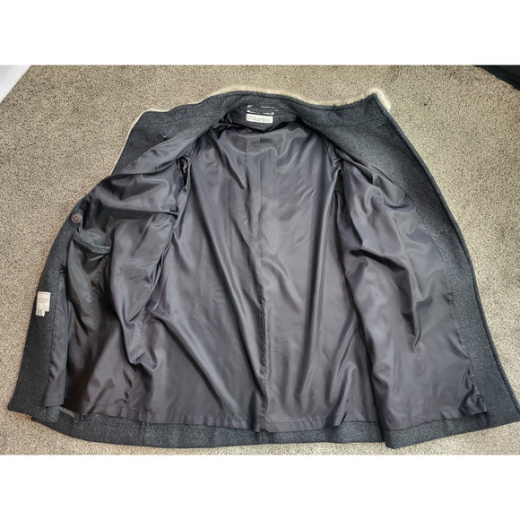 VTG Wool Dress Coat Large Gray Fur Trim Old Hollywood Mob Wife PennyLane Luxury - Picture 9 of 15